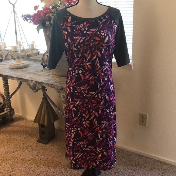 NWOT LuLaRoe charcoal gray, navy and pink shift dress NWOT - Picture 1 of 6